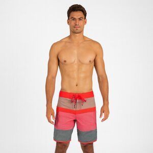 RVCA Commander Trunks 34 Red Black Stripe Boardshorts Performance Stretch NWT